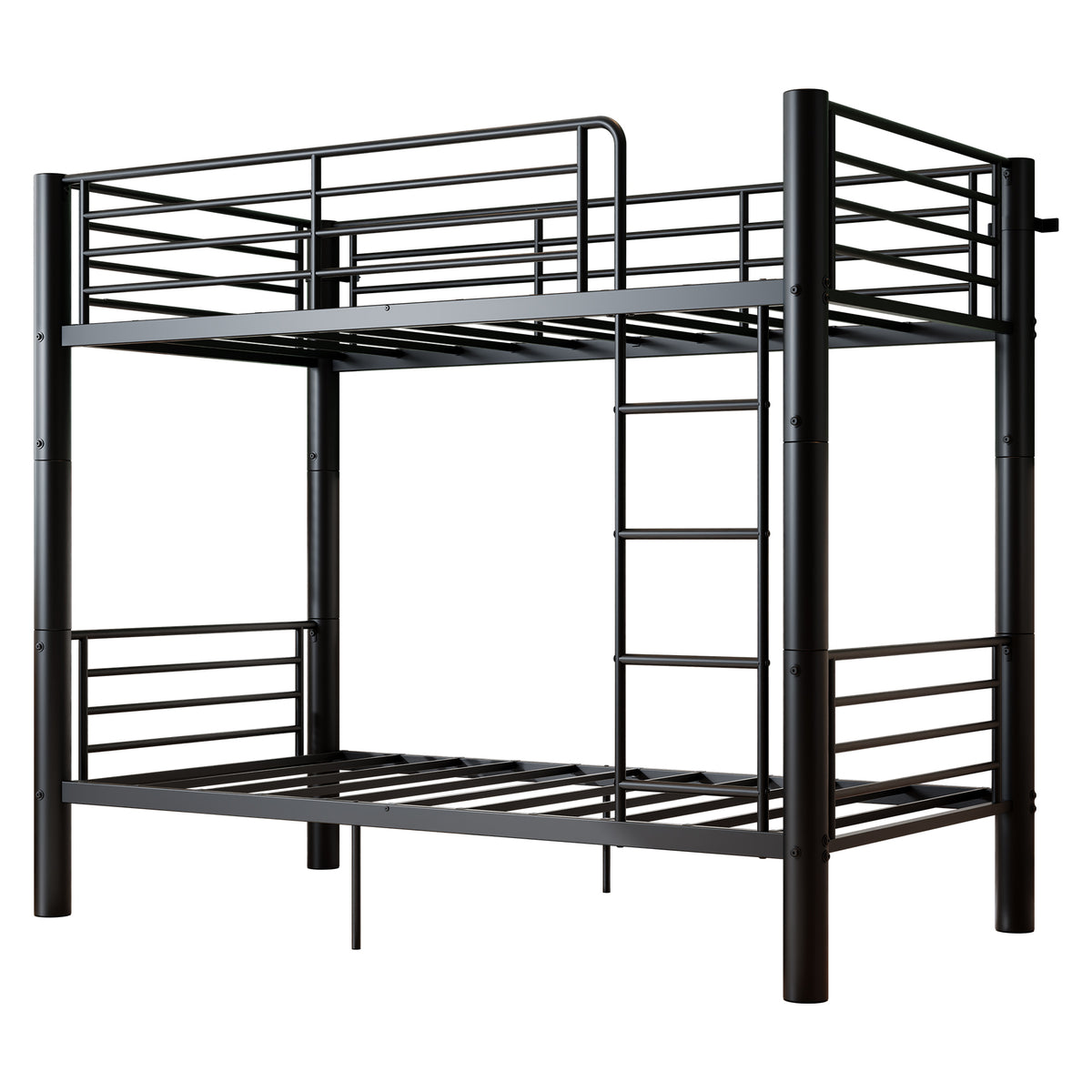 Twin Over Twin Metal Bunk Bed, 2-Inch Heavy-Gauge Tubing, Detachable 2-in-1 Platform Beds with Safety Rails & Wide Ladder, Quiet & Stable Frame Perfect for Small Rooms, Kids and Adults, Black