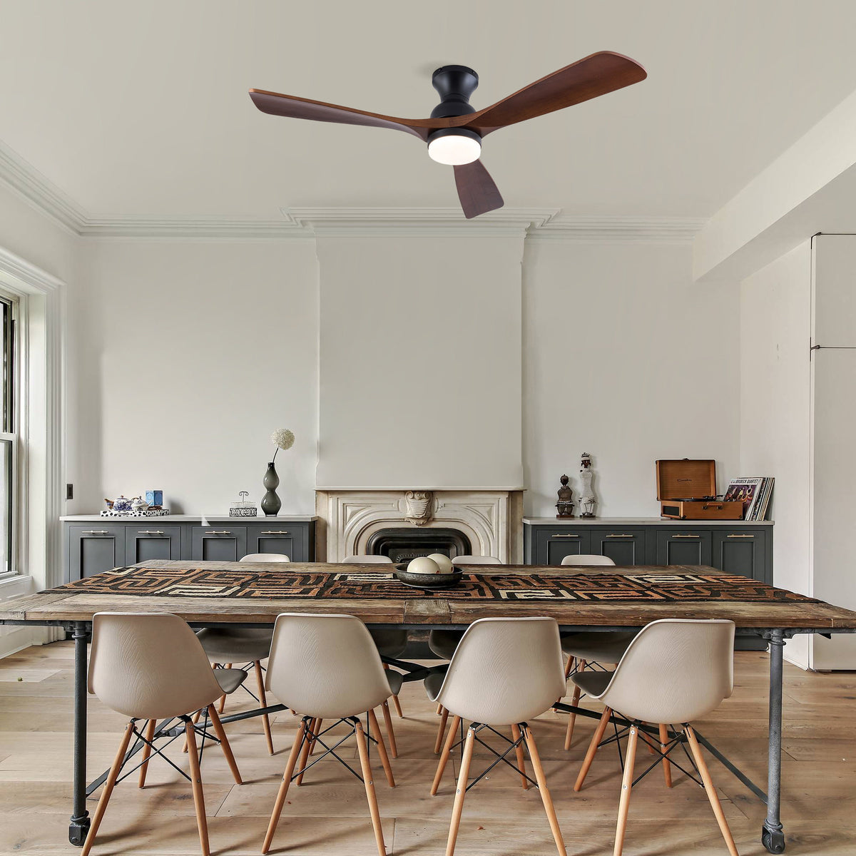 52 Inch Ceiling Fan with LED Light, 3 Solid Wood Blades, Reversible DC Motor, Remote Control, Modern Farmhouse Ceiling Fan for Bedroom Living Room Indoor