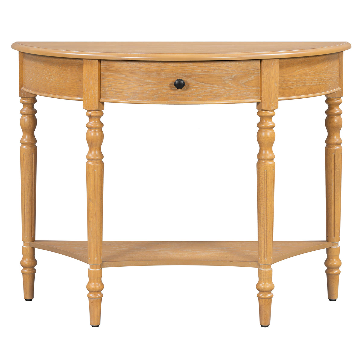 TREXM Farmhouse Half Moon Console Table with Drawer & Shelf - Rustic Accent Table, Sofa Table, Hallway and Foyer (Natural)