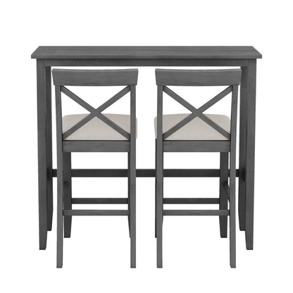 TOPMAX Farmhouse 48'Rectangular Wood Bar Height Dining Set Kitchen Breakfast Nook with 2 Chairs for Small Places, Gray+Beige