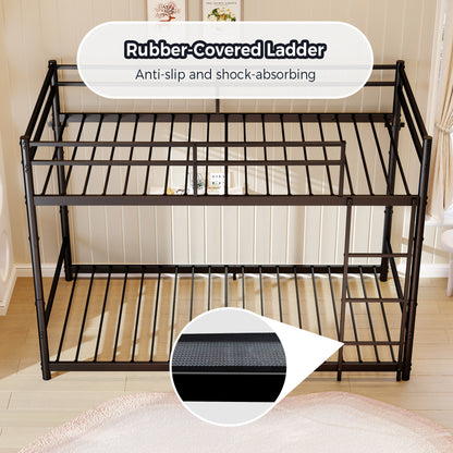 Heavy Duty Metal Twin Over Twin Bunk Bed, Convertible to 2 Separated Twin Beds, Noise-Free Steel Frame with Rubber Anti-Slip Ladder & 11.3" Guardrails, 400/485 LBS Weight Capacity, Black