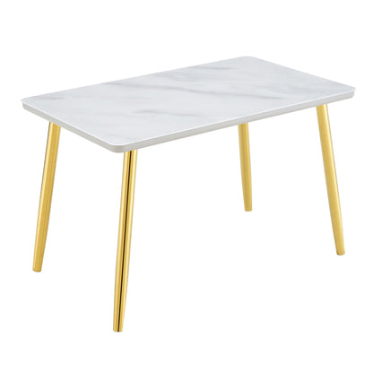 Modern minimalist rectangular dining table, suitable for 4-6 people. Tempered glass countertop+lower MDF board, imitation marble texture – Model W1151S04622