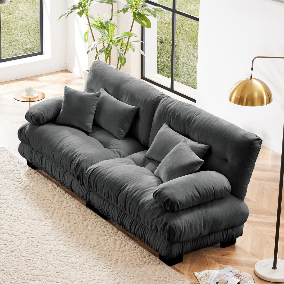 Cloud Couch 2 Seater Sofa, Chenille 2 - Seat sofa with 2 Lumbar pillows and 2 throw pillows, Chenille Gray