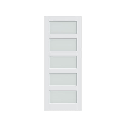 24" X 80"5-Lite Preassembled Frosted Glass French Door, for Closet Pantry Bedroom Livingroom Study Office, kitchen Barn Doors-Shaker w/o Hardware,Whit