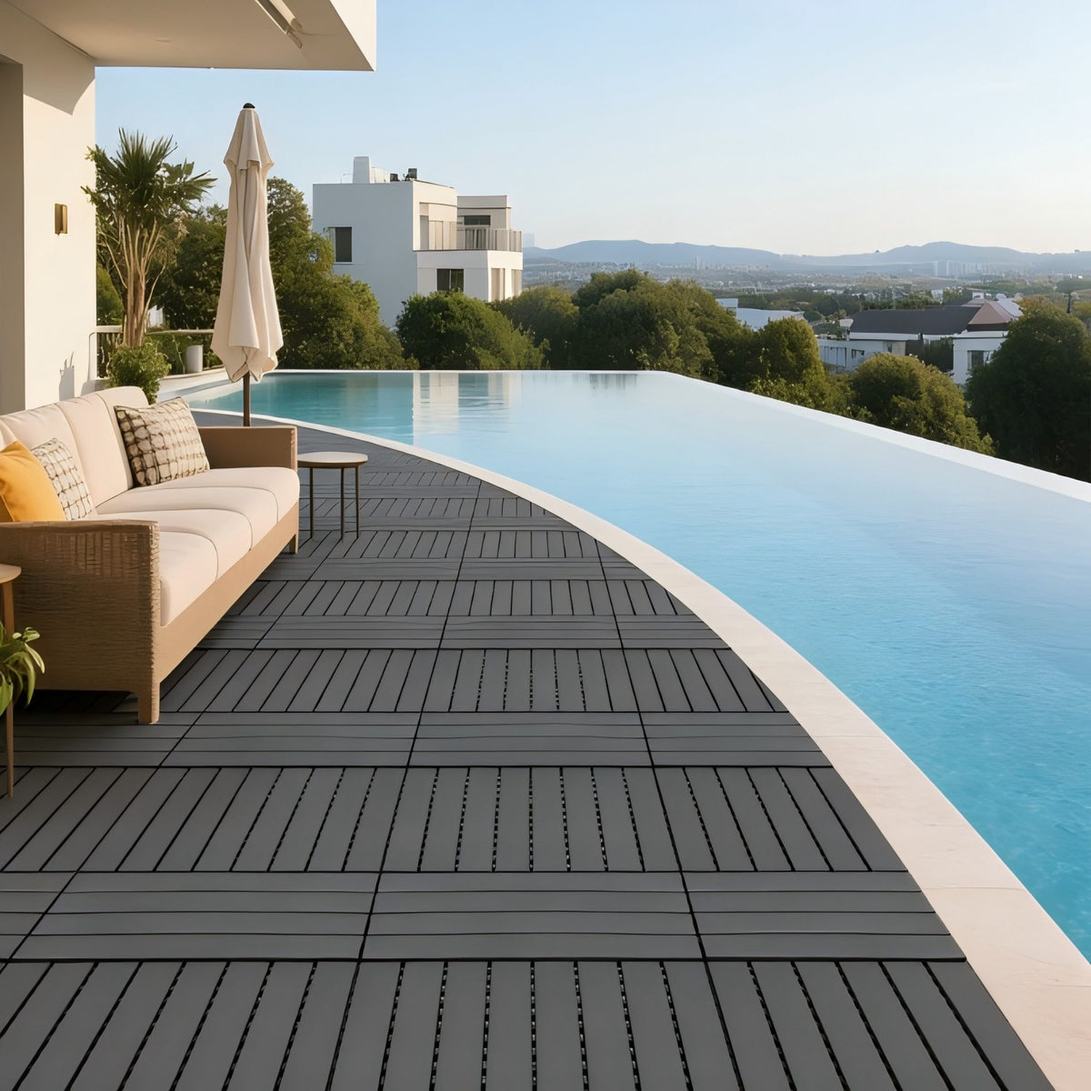 22 pieces of dark gray outdoor terrace deck tiles, DIY interlocking decking floor tiles, easy to install patio tiles, suitable for indoor and outdoor balcony backyard poolside DARK GRAY