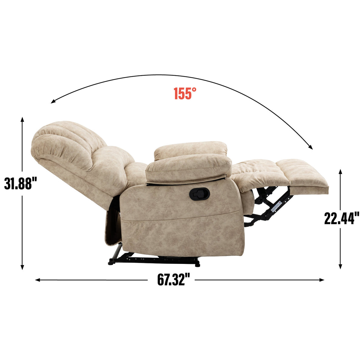 Large Manual Recliner Chair in Fabric, Beige