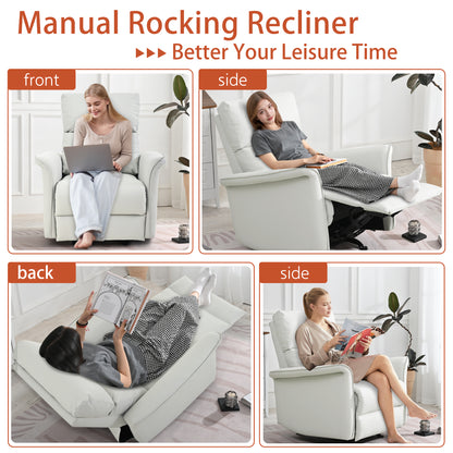 Manual Rocker Recliner Chair for Adults, Rocking Glider Recliner, PU Leather Rocking Chair