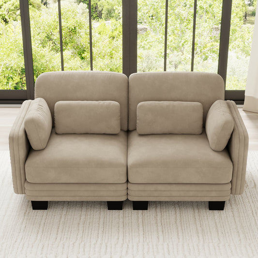 Channel Tufted Design Modern Minimalist Modular Sectional Loveseat Sofa, 2-Seater Couch with Thick Comfortable Seat Cushions, Suitable for Living Room, Bedroom and Apartment, Camel Chenille