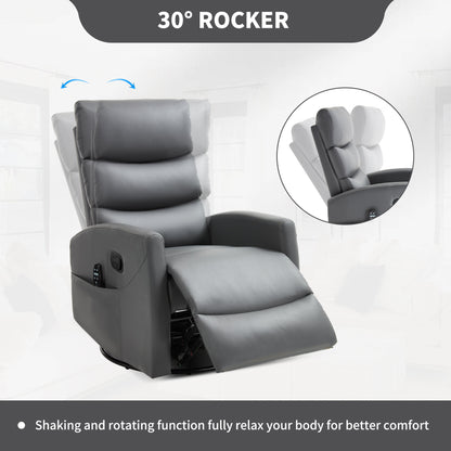Heat Massage Manual Recliner Chair with Rocker and Swivel in Fabric, Grey – Model W3224P322245