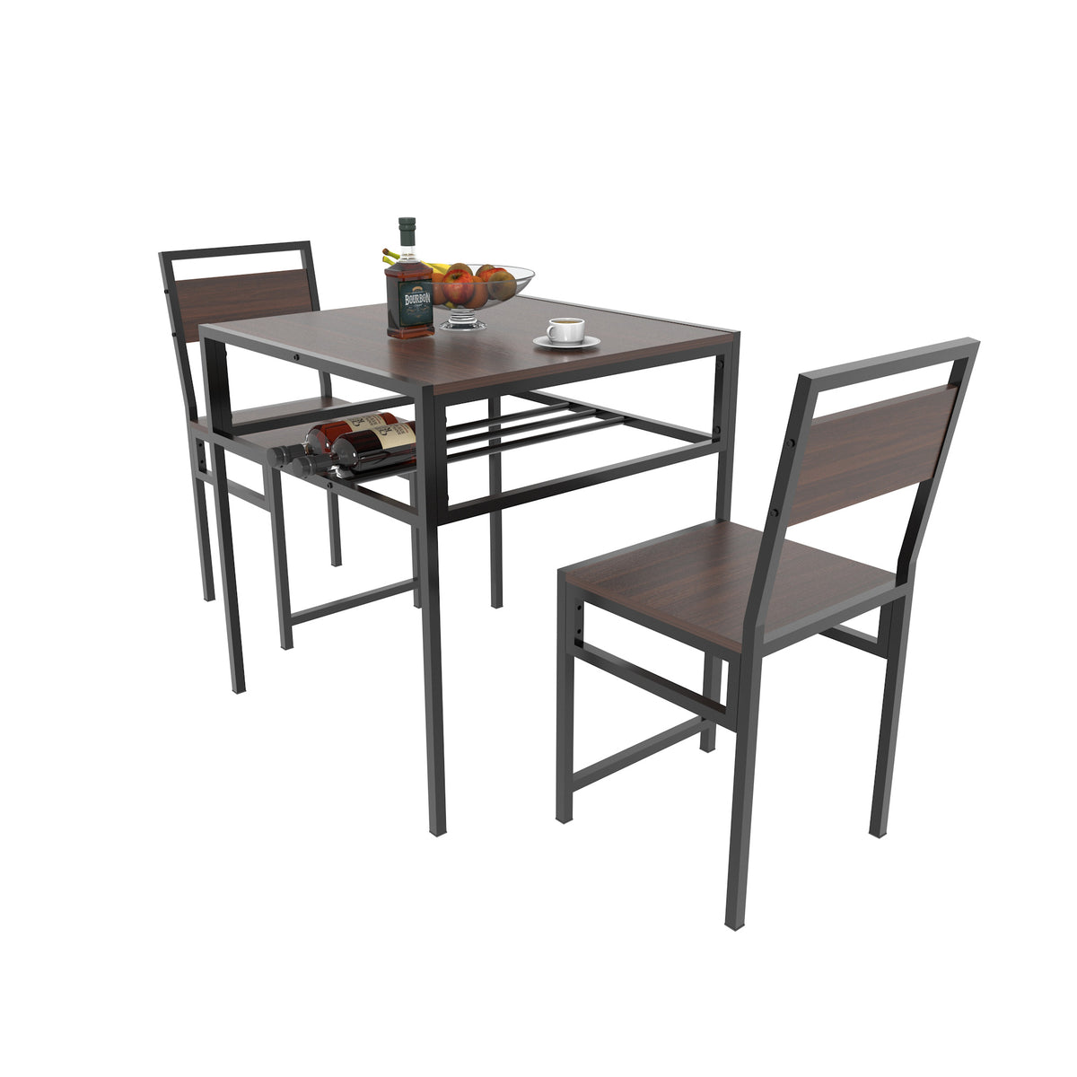 Industrial Dining Table Set with 2 Chairs, Small Square Kitchen Table with Storage Rack for Small Space Apartment