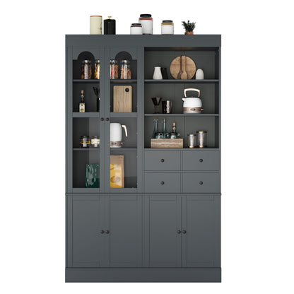 [Assembly Video Provided] TOPMAX 47.2x15.7x75inch Freestanding Buffet with Hutch, Tall Kitchen Pantry Cabinet with 4 Drawers
