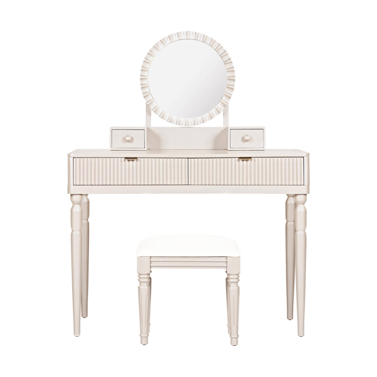 Luxury Vanity Desk with Round Mirror,Height-Adjustable, Stylish Dressing Table Set, 4 Drawers & Stool, Champagne