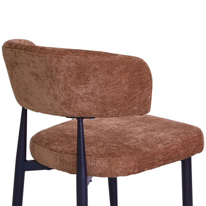 Four brown modern dining chairs, thick chenille soft cushion seats, ergonomic curved backrests, easy to assemble, easy to clean, suitable for use in family restaurants, cafes and small taverns.