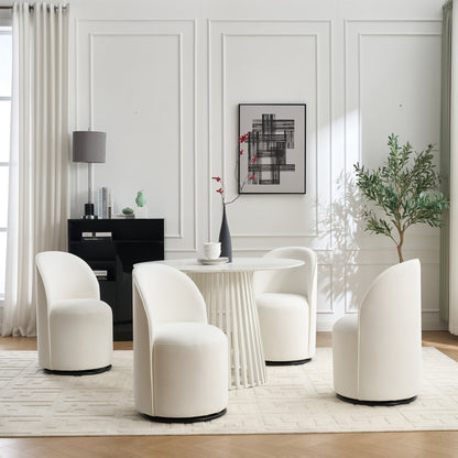 Mid Century Modern Velvet Barrel Chair, 360 Degree Swivel Armless Dining Chair in Cream, Metal and Wood Frame with High-Density Sponge Cushion
