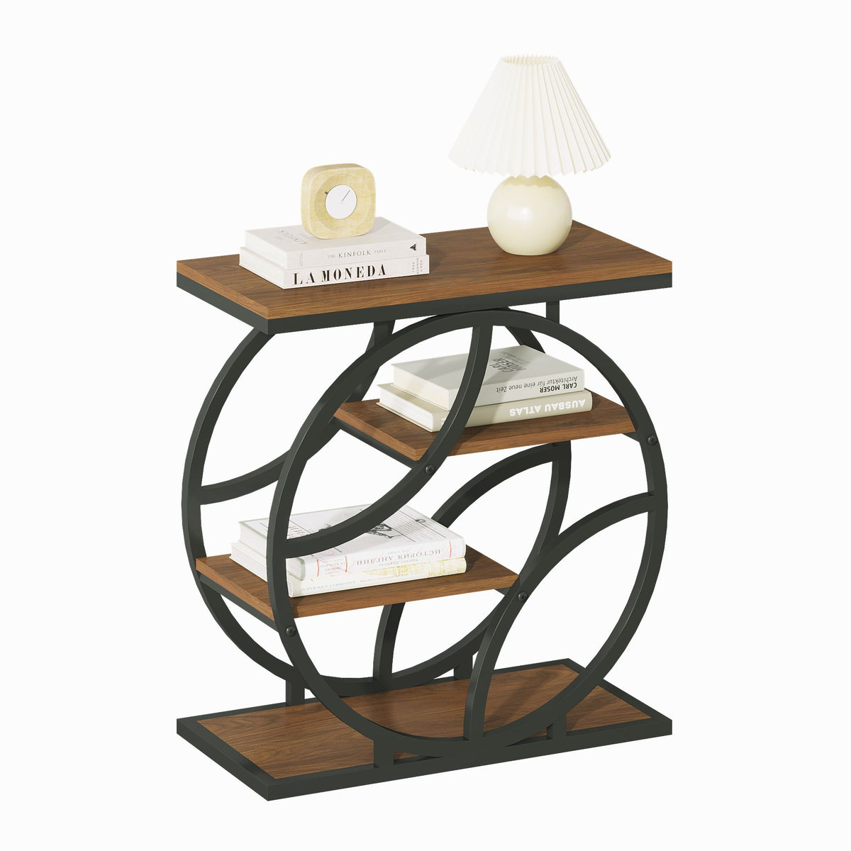 4-Tier Side Table with Storage, 25.6" Narrow End Table, Industrial Plant Stand & Nightstand, Geometric Metal Frame Accent Table for Living Room, Bedroom & Small Spaces, ( Brown)