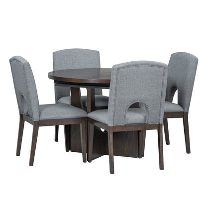 TOPMAX Modern 5-Piece Extendable Round Dining Table Set with 16.2inch Removable Leaf for Small Places, Espresso