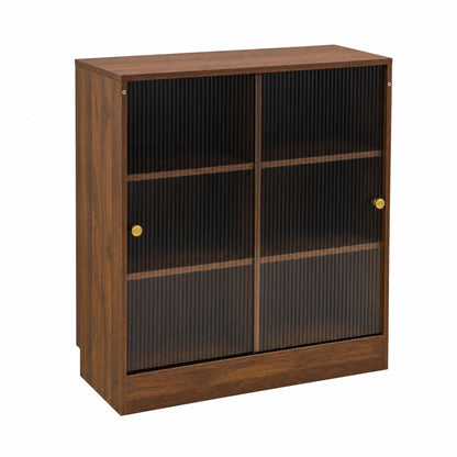 Bookshelf with 2-Door  Glass Cabinet, 3-Tier Open Storage Book Case, Modern Display Storage Cabinet for Living Room, Home Office