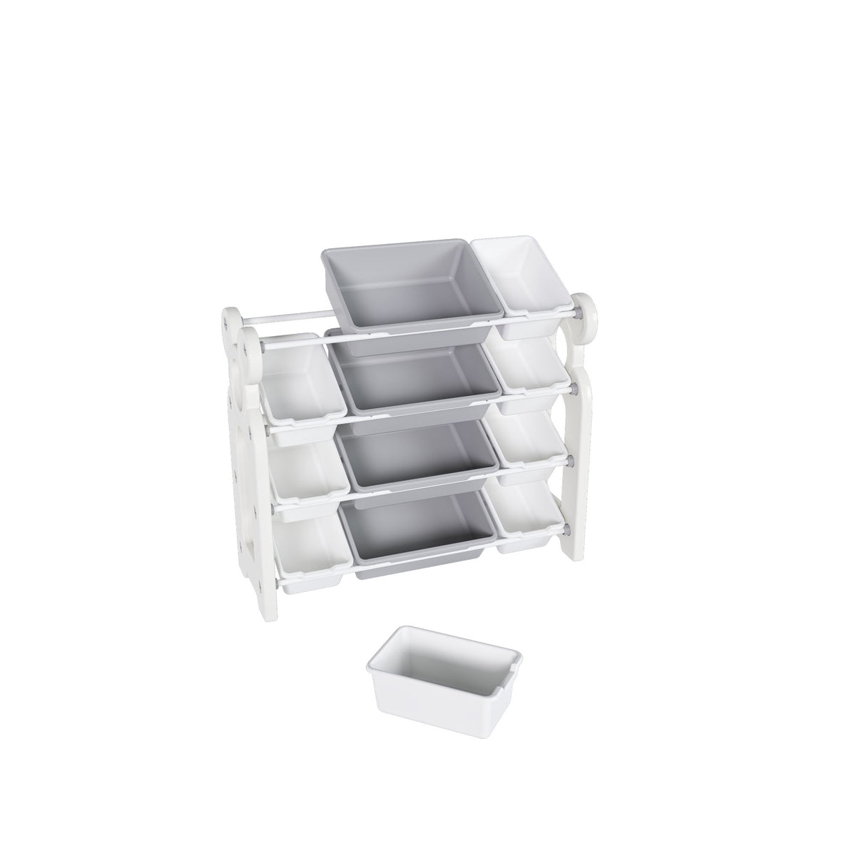 Multi-functional Kids Toy Storage Organizer Cabinet with HDPE Shelf and 12 Bins, Grey White, 33.07 x 14.17 x 33.86 inches