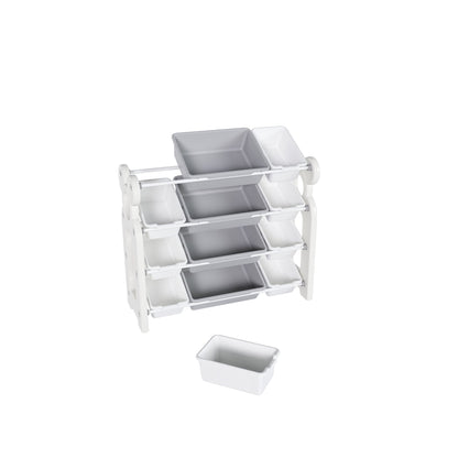 Multi-functional Kids Toy Storage Organizer Cabinet with HDPE Shelf and 12 Bins, Grey White, 33.07 x 14.17 x 33.86 inches