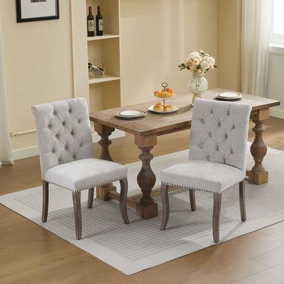 Upholstered Chenille Fabric Accent Dining Chair, Curved Solid Wood Legs, Elegant Tufted Club Dining Room Kitchen Room Dining Chair – Beige