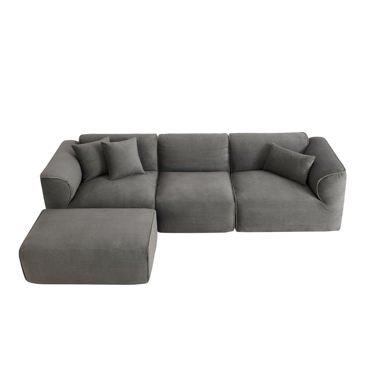 U_Style Luxury living room double-needle cut velvet sofa, 4-seater with pure sponge seat cushions and a detachable footstool