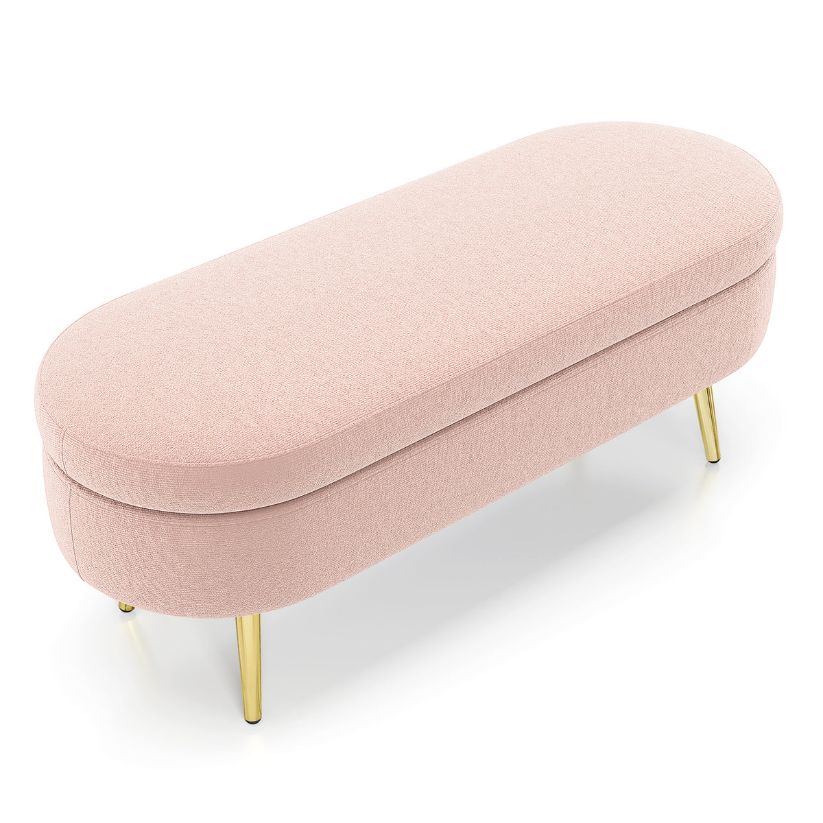 Ottoman Oval Storage Bench, Flannel with Metal Legs-Pink(43.5'x16'x16')