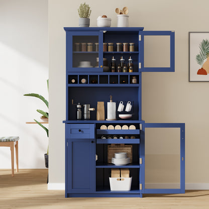 [Assembly Video Provided] TOPMAX Farmhouse 35.4x17.7x74.8inch Freestanding Buffet with Hutch – Blue