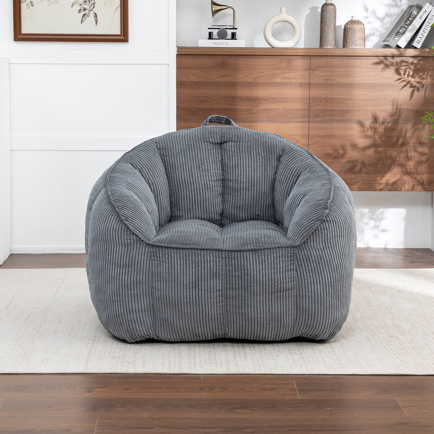 Giant Bean Bag Chair Sofa for Adults Teens, Comfy Corduroy Large Bean Bag Chairs with Armrests for Bedroom Living Room, Adult BeanBag Lazy Sofa Couch Chairs with Filler Included
