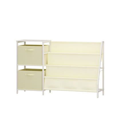 Kids Bookshelf with 3-Tier Front-Facing Book Display, 2 Storage Bins and Bottom Cabinet, Children's Bookcase Organizer for Bedroom, Playroom and Nursery