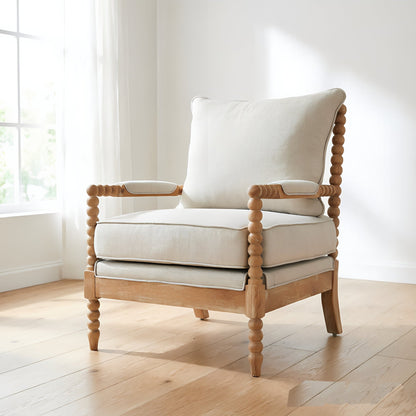 Rubber Wood Accent Chair, Upholstered Fabric Living Room Chair with High-Density Sponge Cushion, Modern Leisure Chair, Sturdy Frame Comfortable Side Chair for Bedroom Office Reading Room
