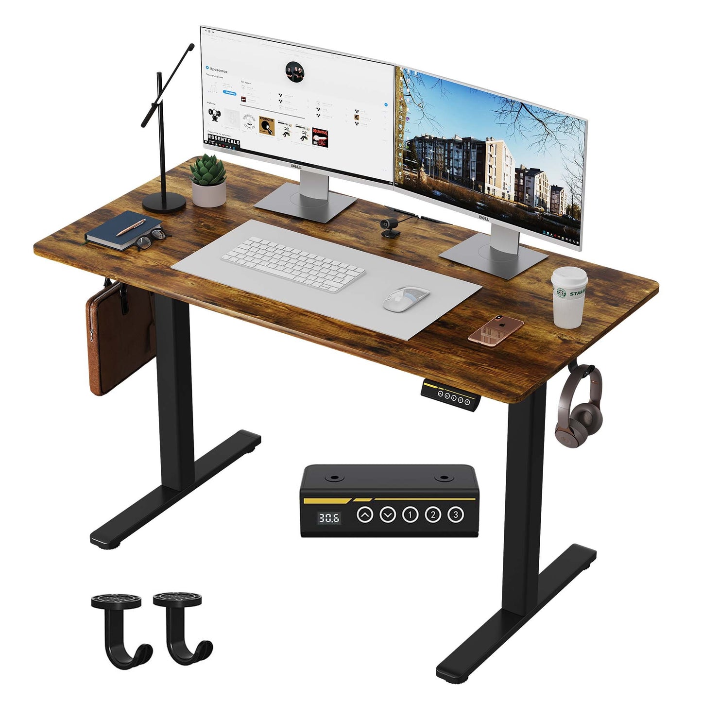 48'×24' Brown Electric Height Adjustable Standing Desk, Computer Workstation with 3 Height Memory Presets, Perfect for Home & Office Work, Study and Gaming