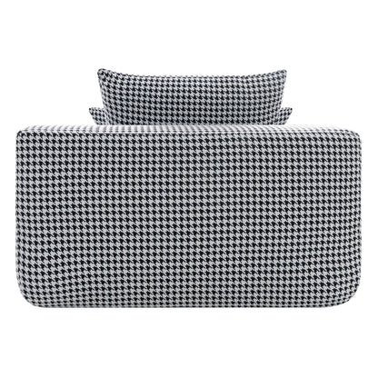 Convertible Chaise Lounge Chair Plush with Wide Armrest & Throw Pillows, Cozy Boneless Sleeper Sofa Bed Armchair, with cup holder,for Living Room, Bedroom, No Assembly Required,Black-White-Houndstooth