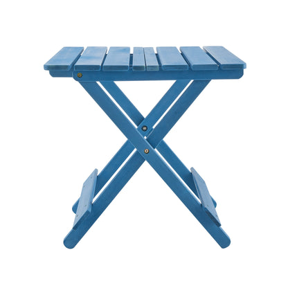 Folding Square Table Patio Outdoor solid wood Table for Backyard, Balcony, Portable Design Space-Saving Blue Color