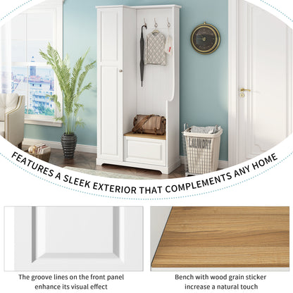 Stylish Design Hall Tree with Flip-Up Bench, Minimalist Hallway Shoe Cabinet with Adjustable Shelves, Multifunctional Furniture with Hanging Hooks for Entryways, Mudroom, White (OLD SKU: WF304223AAK)