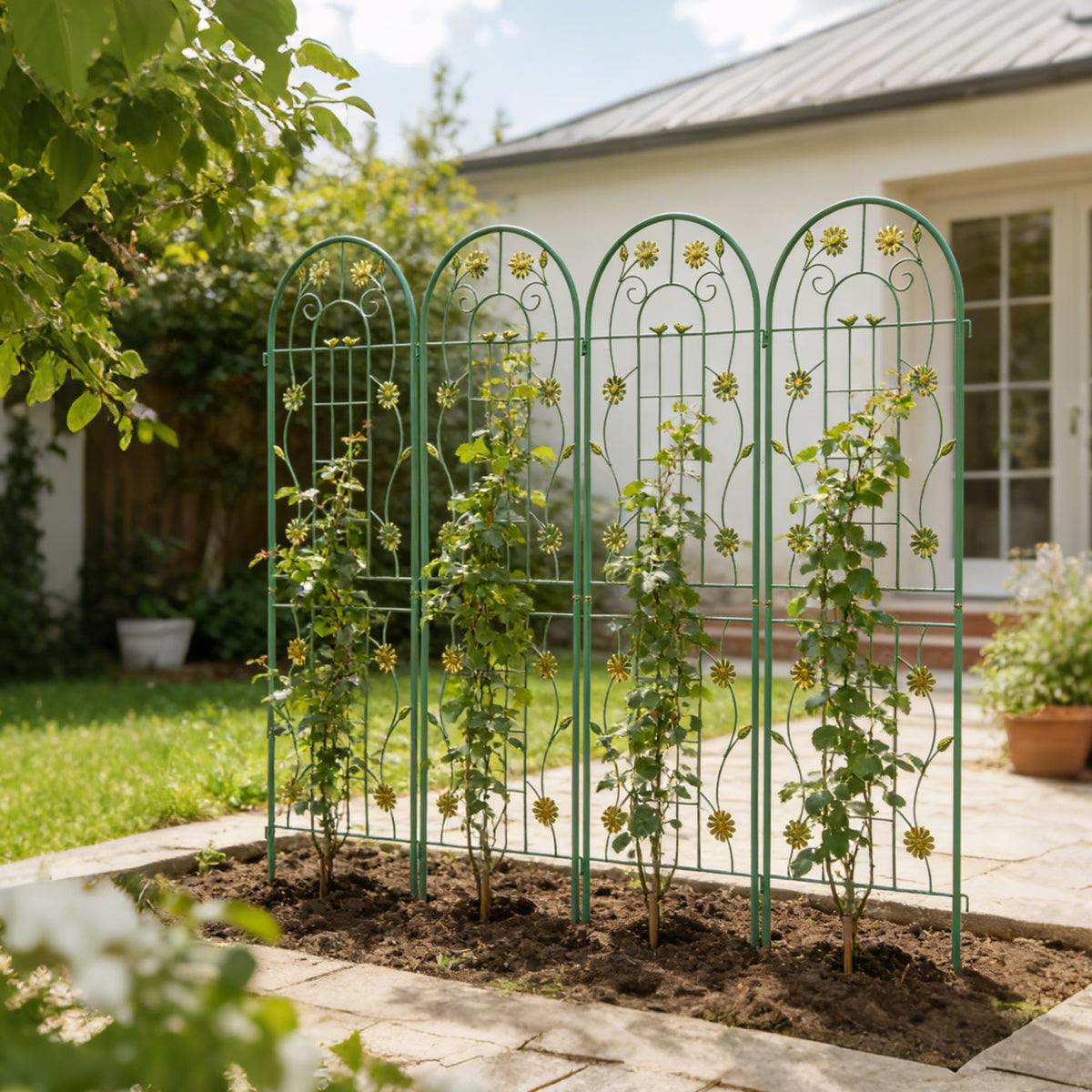 2 Pack Metal Garden Trellis 71' x 19.7' Rustproof Trellis for Climbing Plants Outdoor Flower Support Green