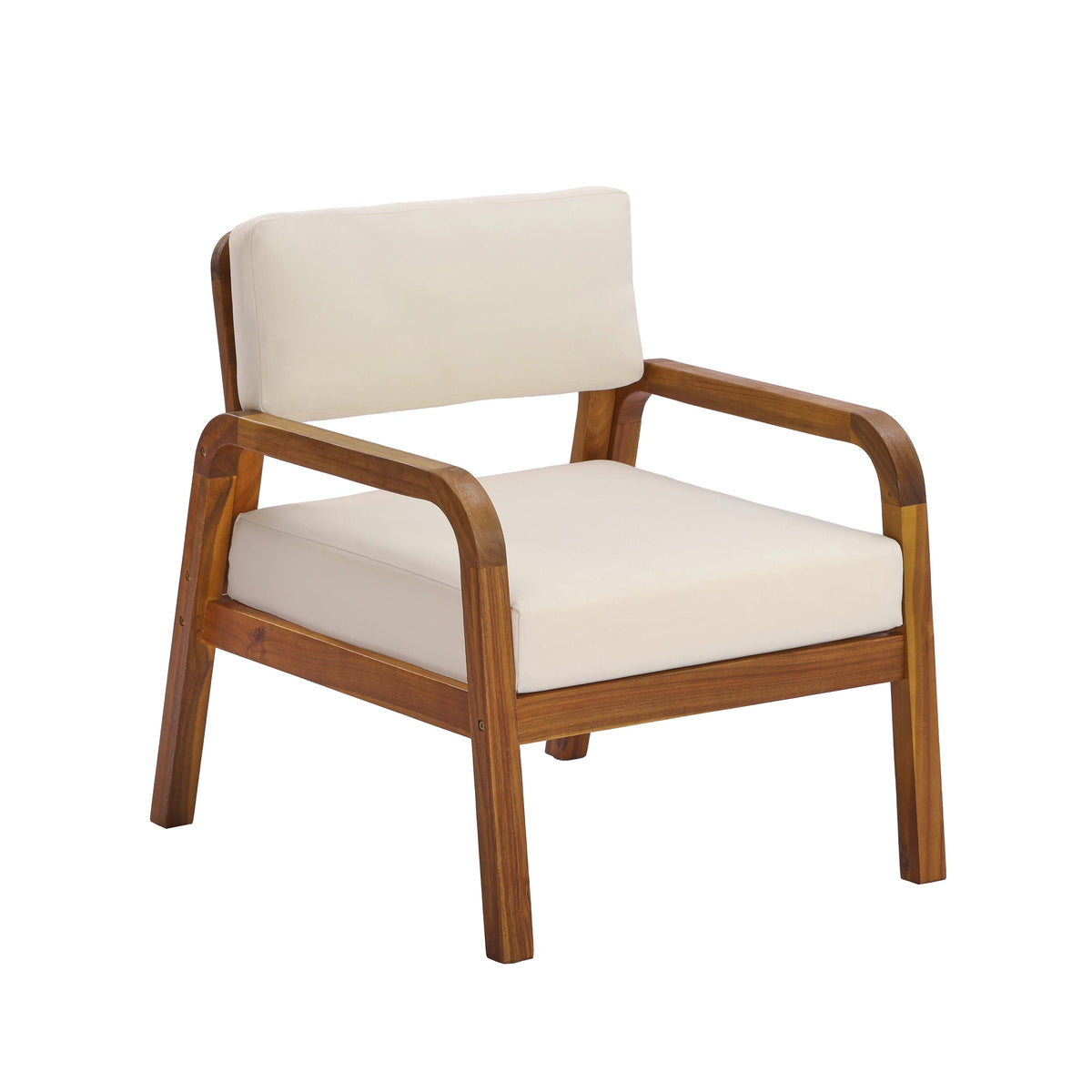 Outdoor Acacia Wood Armchair with Weather-Resistant Cushions,  Patio Lounge Chair with Velcro Fastened Cushions for Porch, Deck, Poolside,Teak