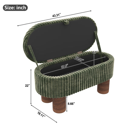 Modern Storage Ottoman Corduroy Upholstered Bench Bedroom Storage Seat Entryway Shoe Bench for Living Room, Bedroom and Entryway (Old SKU:N719P305624F), Green