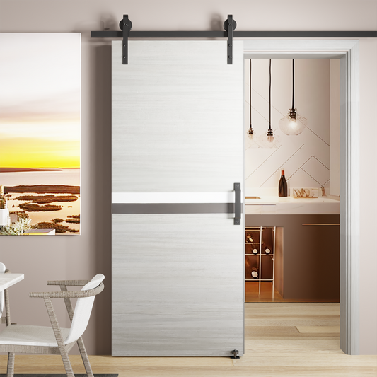 CRAZY ELF 36' x 80' Melamine Integrated Door Slab + 6.6FT Sliding Track Kit + Adjustable Floor Guider + Pull Handle, Modern Interior Door panel, Protected By 2mm Thick Melamine Layer, Moisture-proof