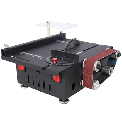 Mini Table Saw, Belt Sander, 4pcs Blades, 10pcs Sanding Blet, 7 Gear Adjustable 0-90° Angle, Available for Wood/PCB/Acrylic/Plastic