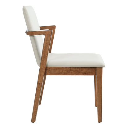 Mid-Century Modern Dining Chairs Set of 2 - Beige PU Upholstered Armchairs with Walnut Color Rubber Wood Frame, 250lbs Capacity for Kitchen & Dining Room
