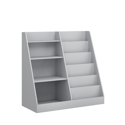 Kids Bookshelf and Toy Storage Organizer, Multifunctional 4 Tier Wooden Kids Book Shelf with Bookcase Display Stand, Children, Toddlers - Gray – Model W808P434870
