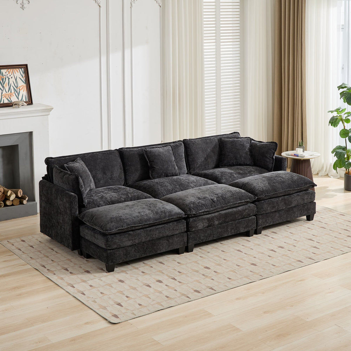 Cloud Sofa 3 Seats (Ottoman is not included), Modern Sectional Couch, Comfy Double Layer Upholstered Seat Cushion – Black