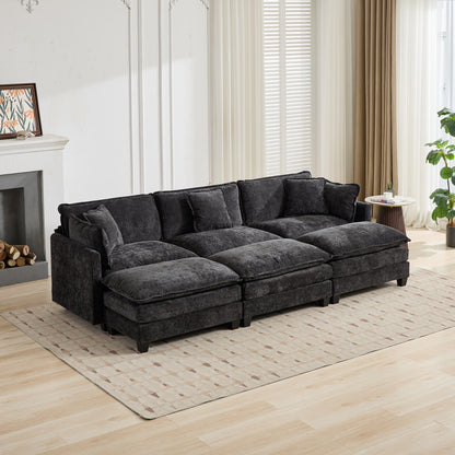 Cloud Sofa 3 Seats (Ottoman is not included), Modern Sectional Couch, Comfy Double Layer Upholstered Seat Cushion – Black