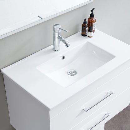 32-Inch White Gloss Wall-Mounted Bathroom Vanity with Double Drawers, Soft-Close System,Ceramic Sink, Create a Modern and Minimalist Bathroom Space!