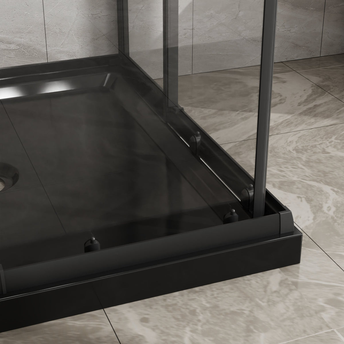 36" x 36" x 72" Corner Sliding Shower Door and Black Shower Base Combo Kit, Clear Tempered Glass, Matte Black Frame Dood & Reinforced Acrylic Base Set