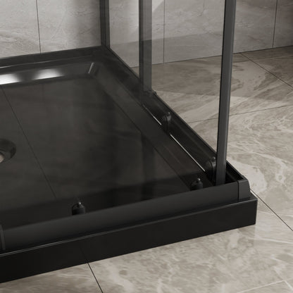 36" x 36" x 72" Corner Sliding Shower Door and Black Shower Base Combo Kit, Clear Tempered Glass, Matte Black Frame Dood & Reinforced Acrylic Base Set