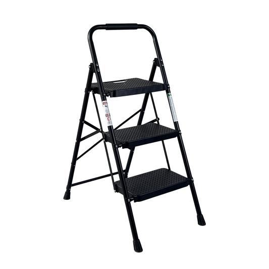 3 Step Ladder, Folding Step Stool with Wide Anti-Slip Pedal, Sturdy Steel Ladder,  Lightweight, Portable Steel Step Stool
