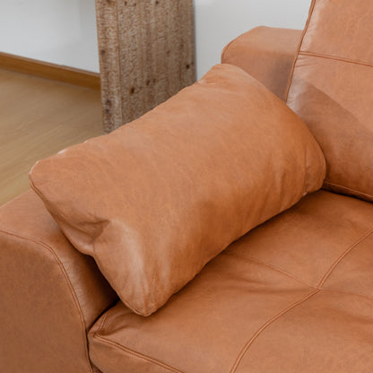 Faux Leather L-Shaped Sectional Sofa with Movable Ottoman High Density Compressed Sponge Modular 2-Seater Upholstered Couch with Throw Pillows for Living Room Hotel Apartment
