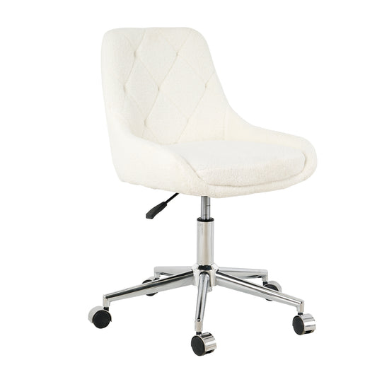Modern Teddy Fleece Fabric Dining Chair with Chrome Legs, Soft and Comfortable, Beige