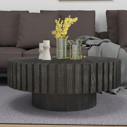Modern minimalist circular black coffee table, 31.4-inch natural wood color and texture, space aesthetics suitable for easy assembly in living rooms, study rooms, and dining rooms